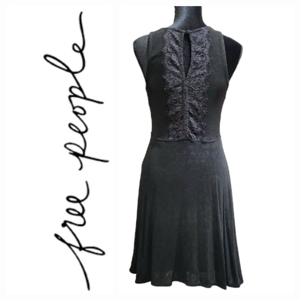 Free People Black Lace Open Back Mini Dress Size S